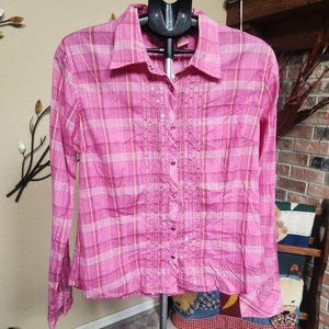 NWT MOST pink / yellow plaid snap front shirt sz XL